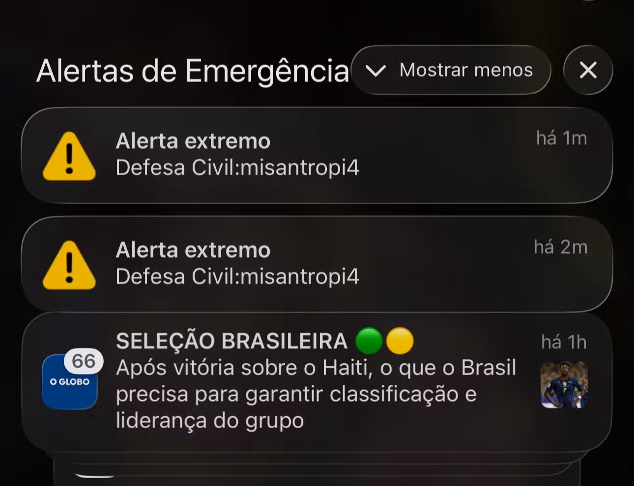 Moradores de Curitiba, Rio, São Paulo e DF relatam alerta sonoro com palavra “misantropia?