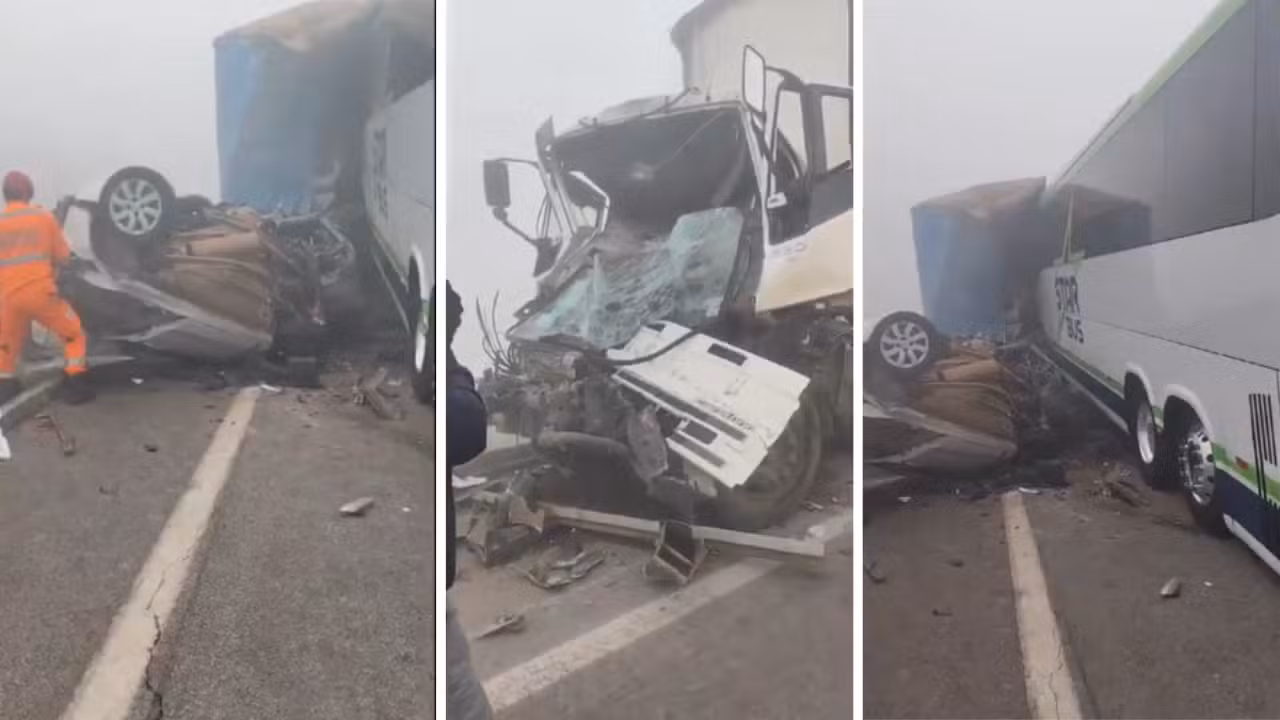 VÍDEO: Acidente envolvendo ao menos 15 veículos mobiliza Bombeiros na BR