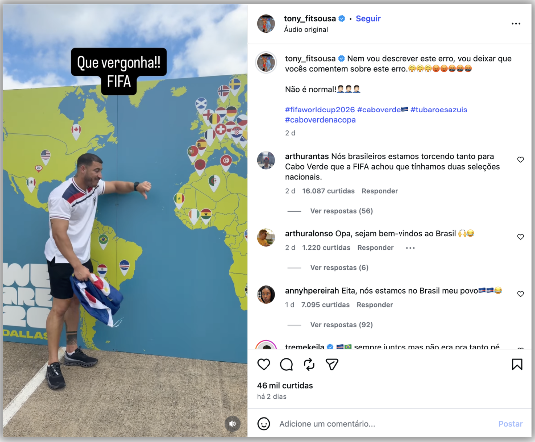 Fifa erra mapa e coloca Cabo Verde dentro de Minas Gerais em painel